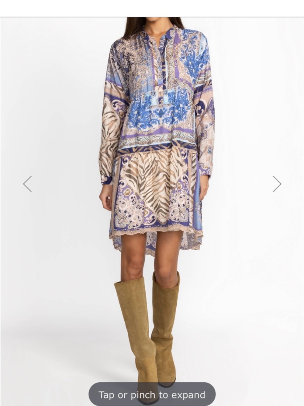 Johnny Was Blue & Cream Mixed Print Tunic Dress in a Great Silk Fabric